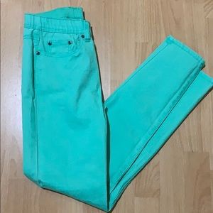 Light green jeans with elastic waist
